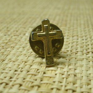 Vintage Gold Metal Cross Tie Tack or Lapel Pin